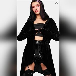 Black Velvet Hooded Cardigan Goth Brand Necessary Evil Size XL